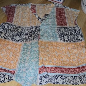 Chaus Multicolor Patchwork Floral V-Neck Blouse